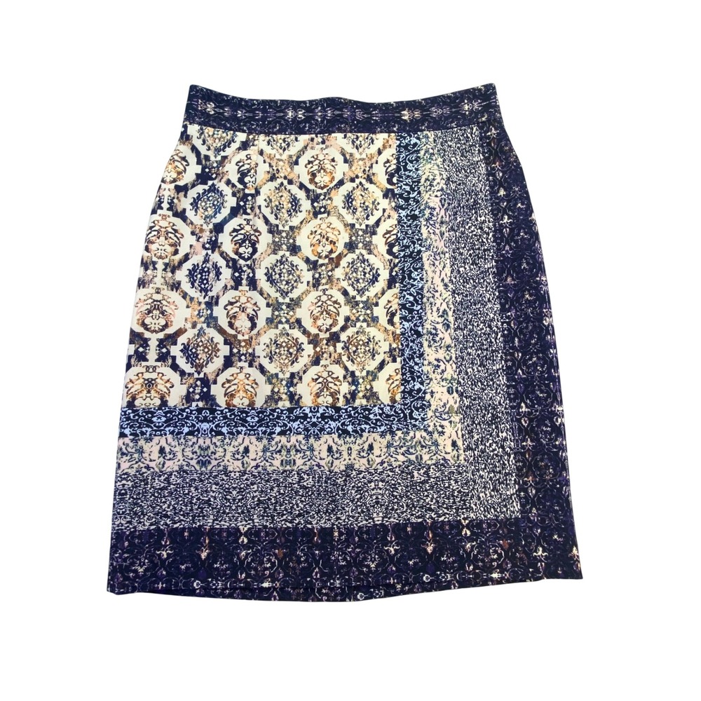 Antonio Melani Skirt Women's Size 10 Purple Damask Mosaic Print‎ Pencil Office